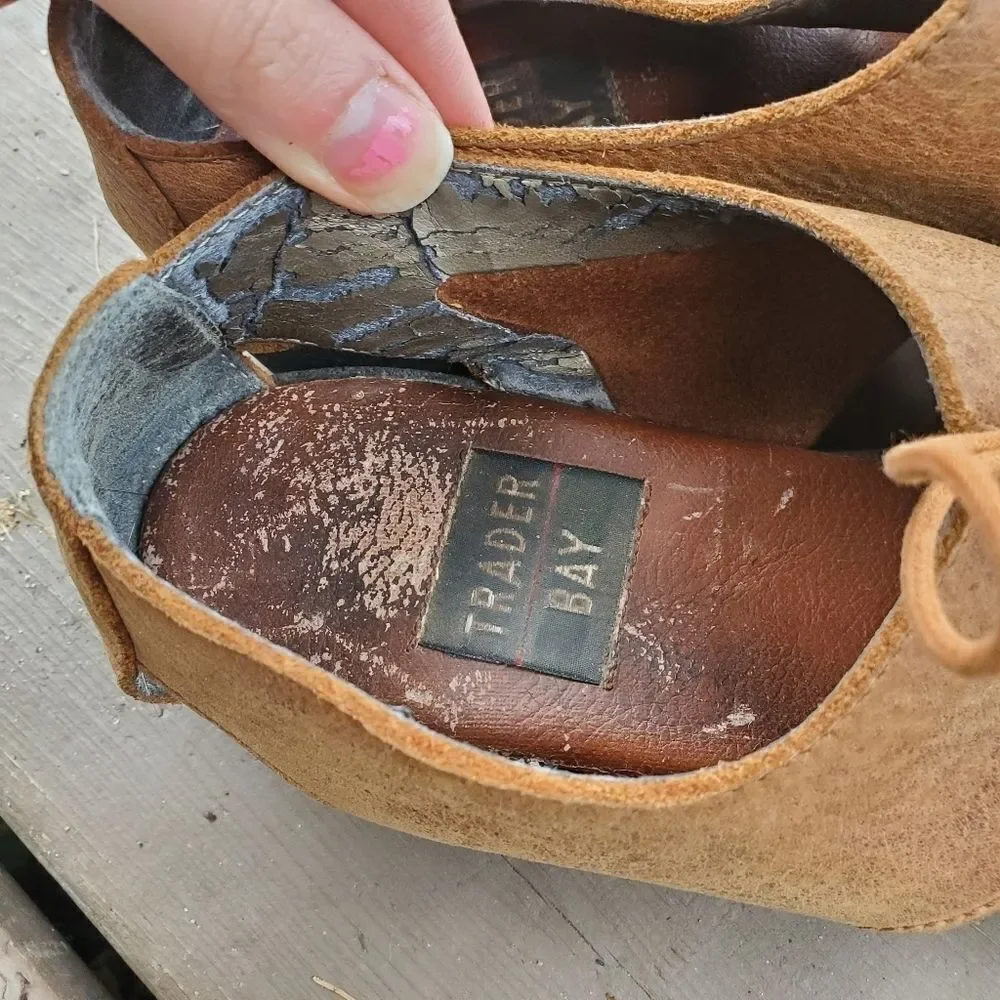 Vintage 90s y2k Brown Leather‎ Greek Fisherman Chunky Platform Jesus Sandals 8.5